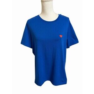 NWT Dalix Women's L Royal Blue Pixel Heart Jersey Relaxed Tee T-SHIRT NEW Cotton